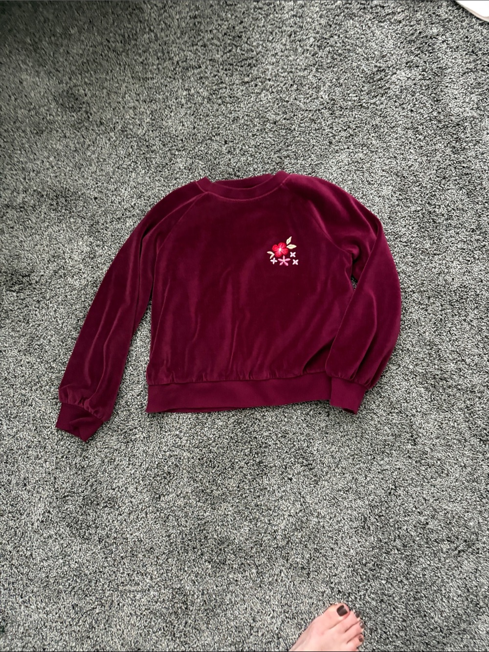 Cat & Jack Burgundy Velvet Floral Sweatshirt